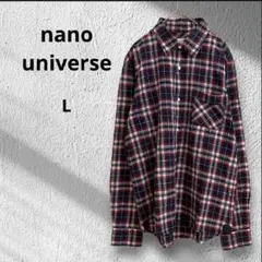 ◆ナノユニバース　長袖チェックシャツ　Lサイズ　ネイビー　赤　男女兼用