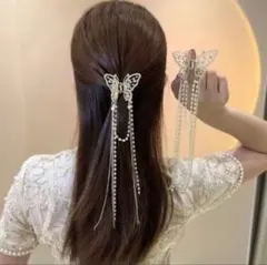 ゴールド バンスクリップ ヘアクリップ パール 蝶々 髪飾り 可愛い 大人 金