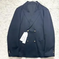 未使用タグ付　日本製素材 洗える♪メタルボタンダブルブレザー ネイビーゆったりM