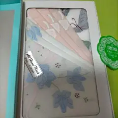 純綿 花柄 蝶刺繍 ハンカチ 3枚セット