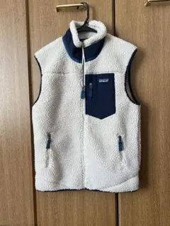 美品　Patagonia フリースベスト S ホワイト/ネイビー