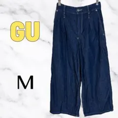美品✨【GU】ライトデニムワイドパンツ　ウエストゴム　ハイウエスト　楽かわ　濃紺