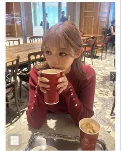 リブニット長袖トップス バーガンディ