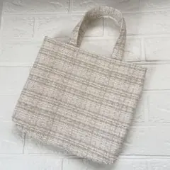 ピンクツイードバッグ　裏地ベージュマチ付