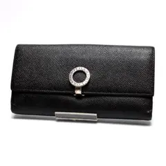 599 BVLGARI ロゴリング レザー フラップ ロングウォレット 長財布 