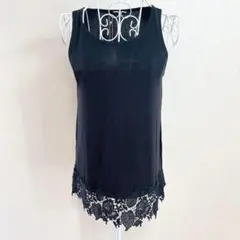 新品タグ付 ブラック タンクトップ 花柄レース 体型カバー ノースリーブ　刺繍