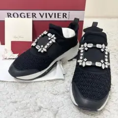 新品ROGER VIVIER ビジュー付き厚底スニーカー ブラック ブラック Woman ヴィヴ ラン ファブリック スニーカー