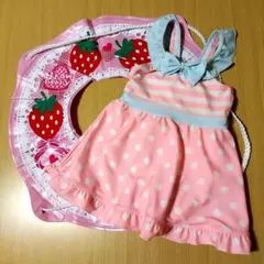 女の子　水着120 浮き輪50センチ いちご柄　セット　ピンク