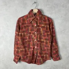 70s USA古着 総柄 長袖シャツ レディース 渦巻き柄 vintage