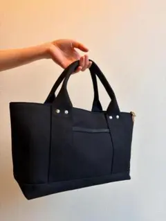 【期間限定値引き】帆布・手持ち　ちょうどいいトートバック　ポケットいっぱい　横長