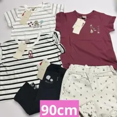 新品☆プティマイン☆Tシャツ3枚、ボトムス2点セット 90cm