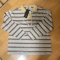 HOOK -select- 古着風刺繍マルチボーダー編み上げポロシャツ