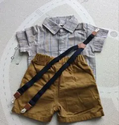 90 フォーマル スーツ 4点セット カーキ サスペンダー ネクタイ 男の子