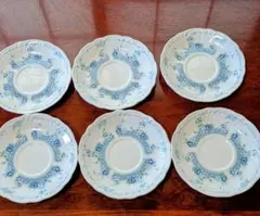 上品なブルーの花柄が美しい小皿／ソーサー 6枚セット です。