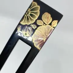 かづら清老舗　櫛　簪　笹　純金本漆蒔絵　銘あり　箱付き　京都 かづら清老舗 櫛 簪 笹 純金本漆蒔絵 銘あり 箱付き 京都 つげ櫛