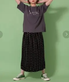 ottilie　フリーサイズ　プリーツロングスカート　黒白ドットのサムネイル