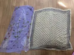 花柄・ドット柄シフォンバンダナ　スカーフ　2点セット