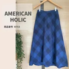 AMERICANHOLIC　アメリカンホリック　前後差　チェック　フレアスカート