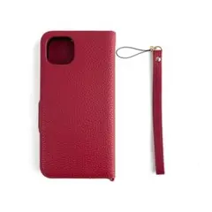 iPhone14Plus 手帳型 本革風 レザー ハンドストラップ付 レッド 赤