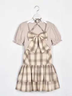 リボンカーデセットワンピース　ベージュ