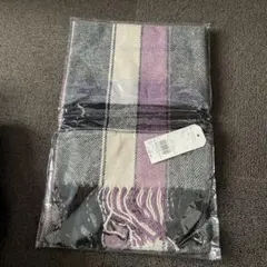 未使用 グレー 紫 チェック マフラー