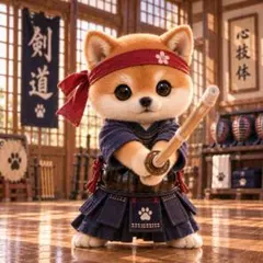 1122　犬柄　パネル生地　小さな剣士わんこ　いのみパネル