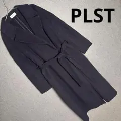 PLST ネイビー ロングコート ベルト付き　ウール　S 無地シンプル　プラステのサムネイル