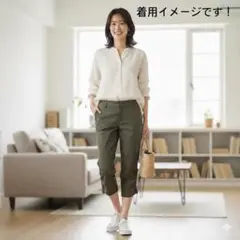 23区 大人カーキ クロップドパンツ 通勤◎裾デザイン オフィスカジュアル 32
