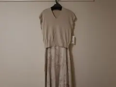 ニットレイヤードプリントワンピース