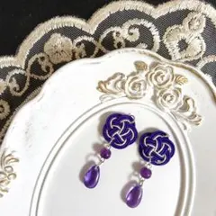 No.6751 水引 ピアス 紫 成人式 和装 耳飾り 着物 全長約4.5cm