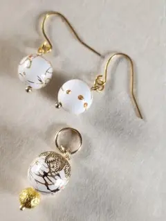 白 和調ビーズ ピアス&ペンダントトップ