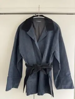 MACPHEE ダークブルー フェイクスエード ベルト付きショートコート