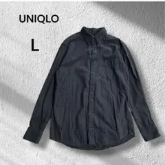UNIQLO◆長袖シャツ　ネルシャツ　ボタンダウン　ダークグレー 千鳥格子柄　L