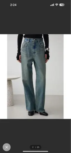 AZUL DENIM ラインストーンワイドデニム