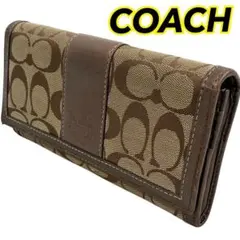 コーチ COACH 長財布 シグネチャー柄 フラップ式 キャンバス レザー 財布