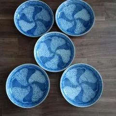 青色模様の丸型皿 5枚セット