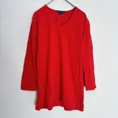 レッド Vネック Tシャツ Sサイズ 七分袖 トップス カットソー カジュアル