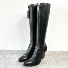 ほぼ新品　インディビジュアル ロングブーツ フロントジップ レザー 黒 24cmのサムネイル