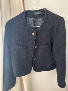 ノーカラージャケット 黒 ツイード風