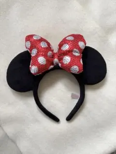 ミニーマウス スパンコール 赤 カチューシャ