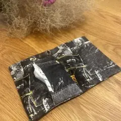 ハンドメイド　デニム風ポケット付きポーチ