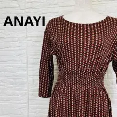 ANAYI ワンピース 総柄 ウエストゴム 七分袖 38 春 レディース