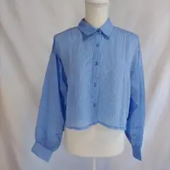 シアー ショートストライプシャツ クロップドシャツ