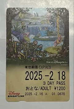 ディズニーリゾートラインフリーきっぷ　使用済み　ファンタジースプリングス