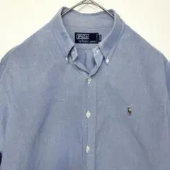【美品】ポロラルフローレン オックスフォードシャツ 長袖 ブルー 青 M ポニー