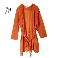 シューラルー フード付き オレンジ 長袖 ロング カーディガン ガウン M