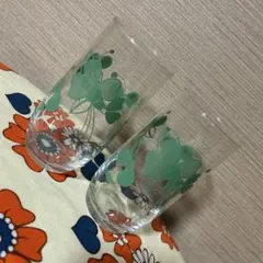 昭和レトロ アデリア 緑のお花柄❁⃘ ガラスコップ ◎2個セット◎