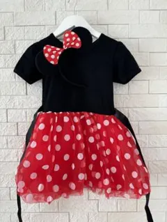 ハロウィン衣装　ミニーマウス風 ワンピース 120cm 半袖 黒と赤のドット