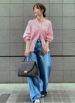 ミラオーウェン　撥水加工カットオフワイドデニムパンツ