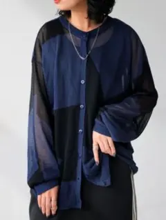 antiqua アンティカ 幾何学模様シアーニットカーディガン 長袖　完売品のサムネイル